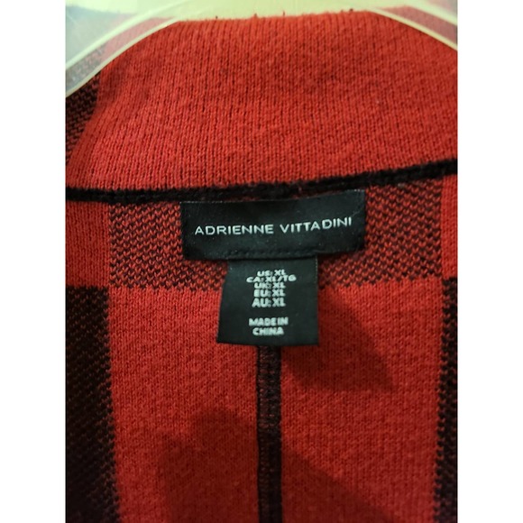 Adrienne Vittadini Red and Black Plaid Zippered Women's Cardigan Size XL - Picture 2 of 6